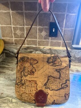 Patricia Nash Old European map print Shoulder Bag with Brown Leather Trim